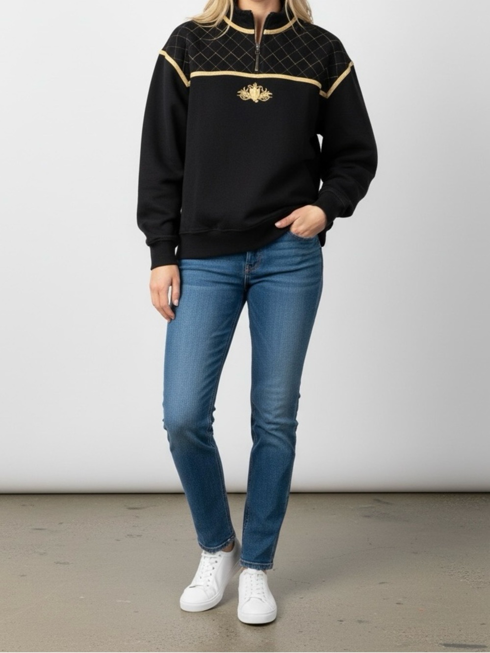 St John Sport‎ vintage quart zip sweatshirt black and gold S